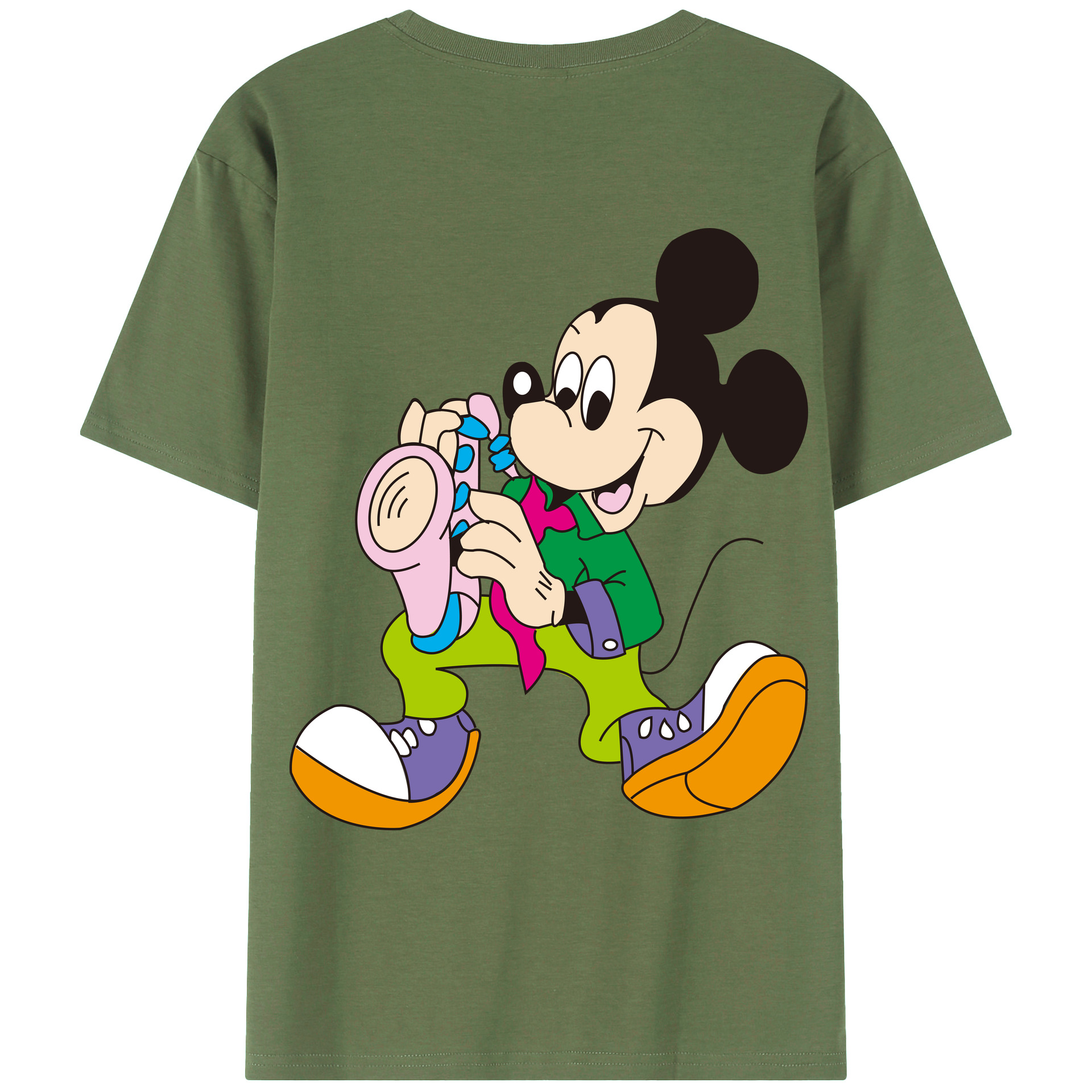 ミッキーマウス Mickey Mouse 綿100％ メンズ半袖Tシャツ（バックプリント） 通気性